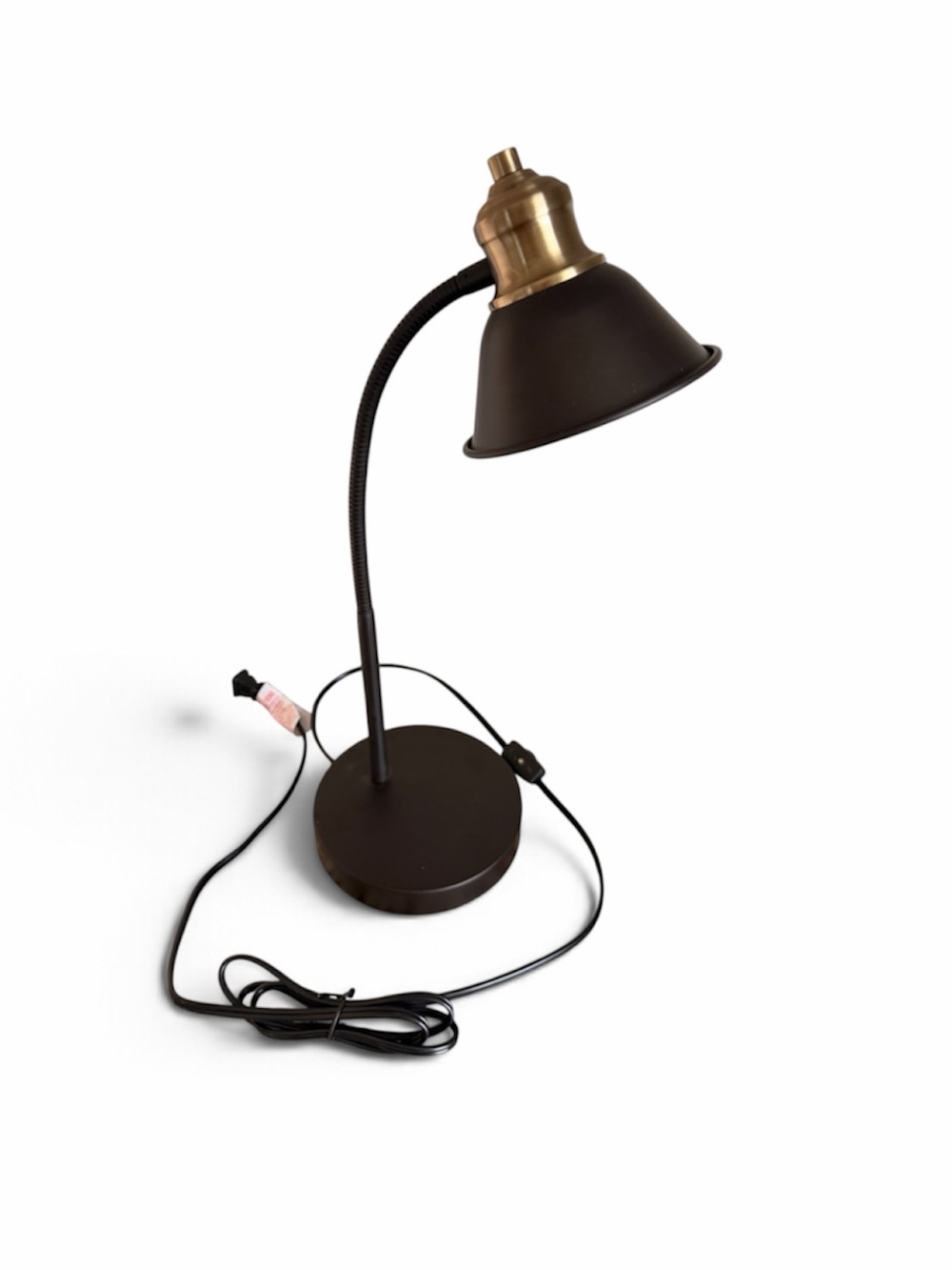 Brown Metal Desk Lamp with Brass Accent